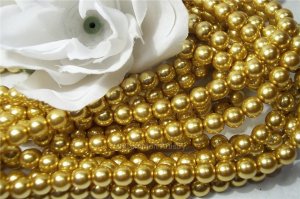 GLASS PEARLS Czech 6mm Round GOLD q.100