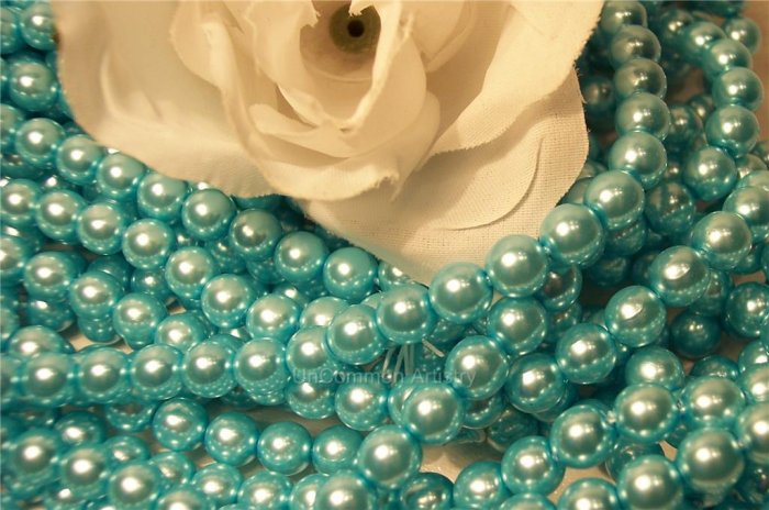 GLASS PEARLS Czech 6mm Round AQUA q.100