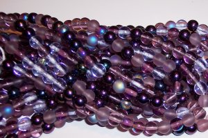 LILAC MIX Czech  8mm DRUK Beads 50