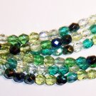 EVERGREEN MIX Czech Fire Polish  4mm Beads 50