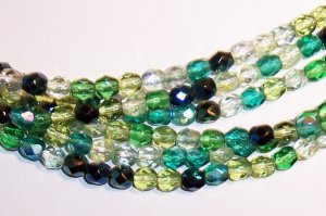 EVERGREEN MIX Czech Fire Polish  4mm Beads 50