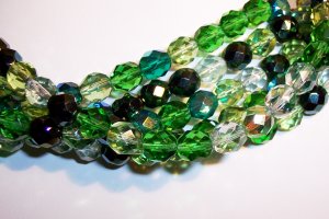 EVERGREEN MIX Czech Fire Polish  8mm Beads 50