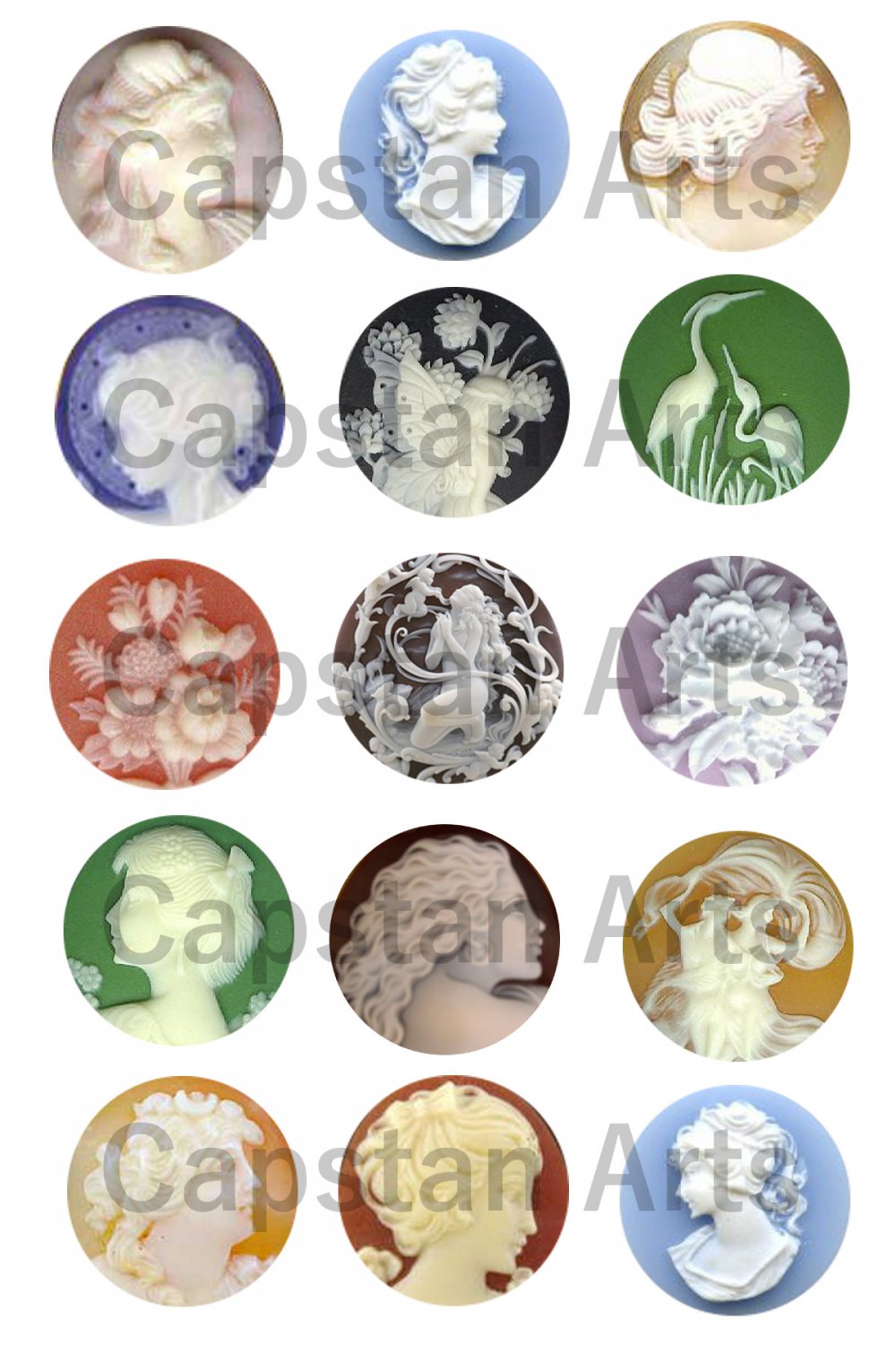 Cameos 1" Bottle Cap Images 4x6 Digital Sheet only