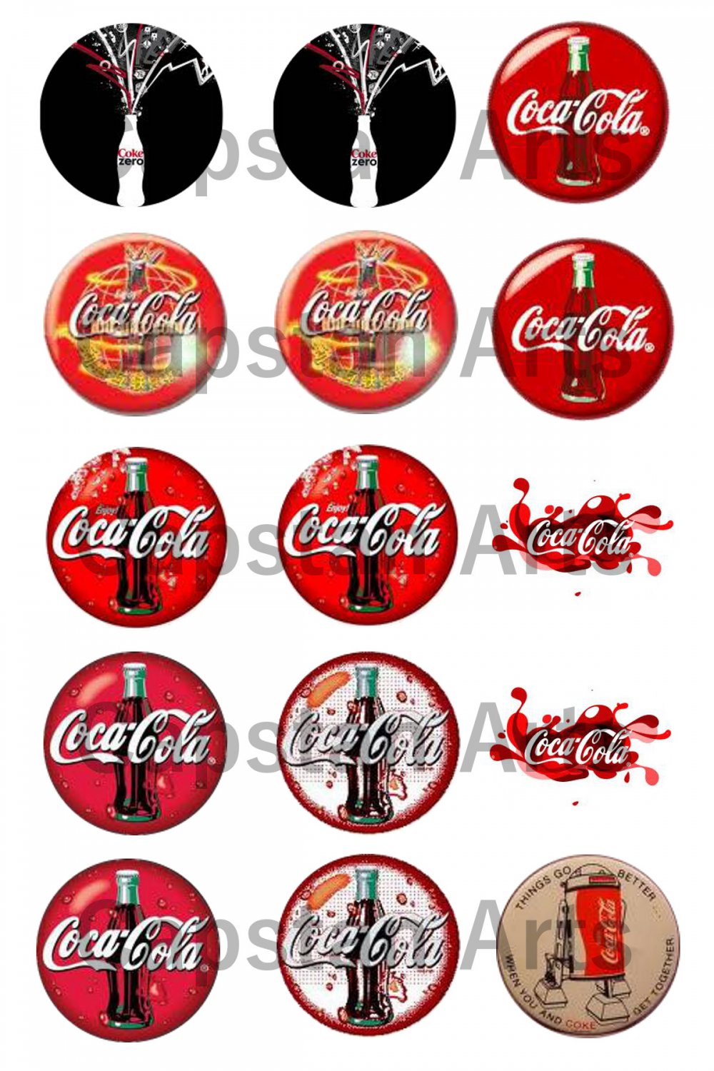 Coca Cola 1" Bottle Cap Images 4x6 Digital Sheet only