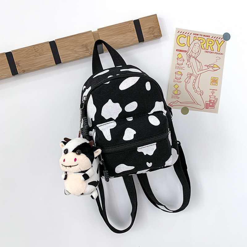 Girl's small canvas backpack shoulders bag for kids shopping travel and school [Free pendant]