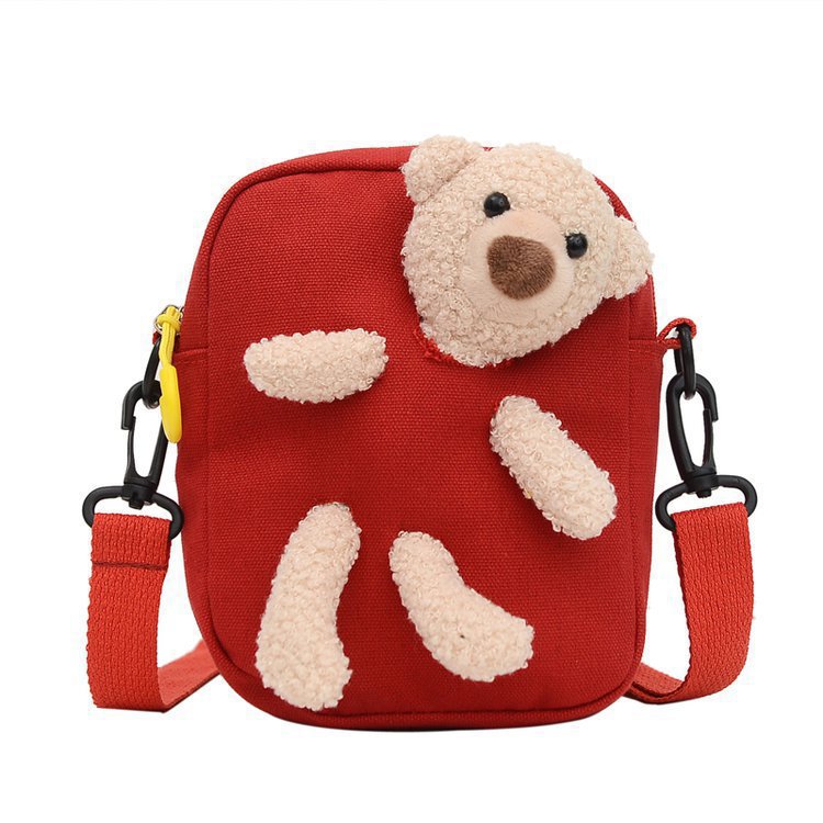 Girl's small canvas shoulders bag, for girl's shopping travel and school [Red bag]
