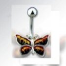 BUTTERFLY,ORANGE AND BLACK NAVEL RING