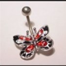 BUTTERFLY,RED AND BLACK NAVEL RING