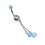 LIGHT BLUE DICE DANGLE NAVEL RING