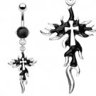 FLAMING BLACK CROSS NAVEL RING