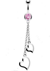 DOUBLE DANGLE HEARTw/PINK GEM