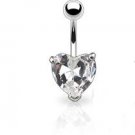 SILVER NAVEL RING w/CLEAR CZ HEART