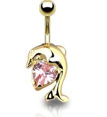 GOLD PLATED DOLPHIN w/PINK GEM
