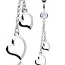 DOUBLE HEART DANGLE NAVEL RING W/CLEAR GEM