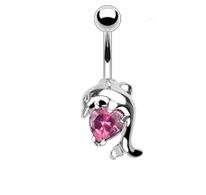DOLPHIN SILVER w/PINK HEART GEM