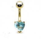 GOLD PLATED AQUA HEART NAVEL RING