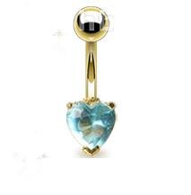 GOLD PLATED AQUA HEART NAVEL RING