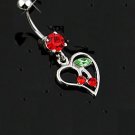 SILVER HEART w/CHERRIES NAVEL RING