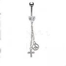 HEART CROSS AND PEACE NAVEL RING/CLEAR GEM