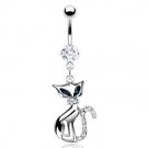 CAT  NAVEL RING/BLUE CZ EYES