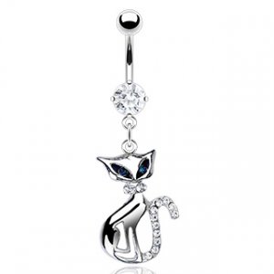 CAT  NAVEL RING/BLUE CZ EYES