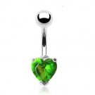 Navel Ring w/ Prongset Green Heart CZ