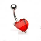 Navel Ring w/ Prongset Red Heart CZ
