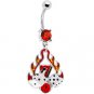 Ruby Red Gem FLAMING 7 DICE Dangle Belly Ring