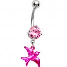 Pink Gem Metallic Bird Belly Ring