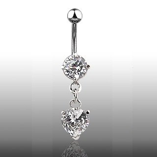 Clear Dangling CZ Heart Navel Ring