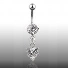 Clear Dangling CZ Heart Navel Ring
