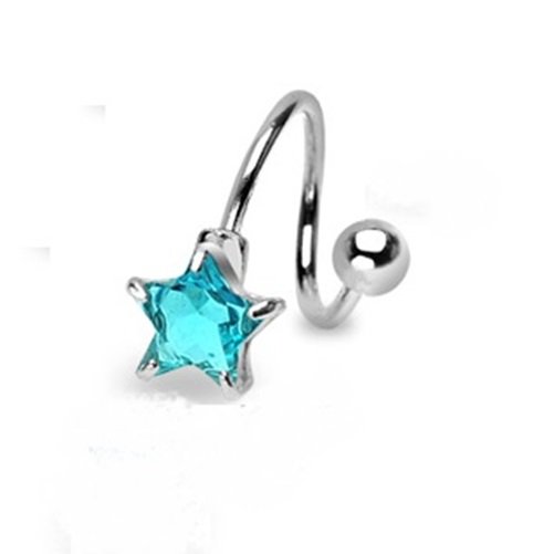 SPIRAL STAR w/ AQUA GEM NAVEL RING