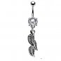 Navel Ring w / Bg clear Gem & 3 Leaf Dangle