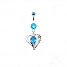Vintage Heart w/Aqua Gems Navel Ring