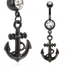 Black IP Surgical Steel Anchor Dangle Navel Ring