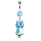 Owl Dangle with Double Aqua CZ Navel Ring