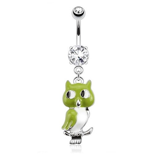 Owl Dangle with Double Clear CZ Navel Ring