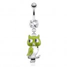 Owl Dangle with Double Clear CZ Navel Ring