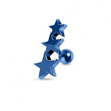 Three Blue Stars Tragus/Cartilage Piercing Stud