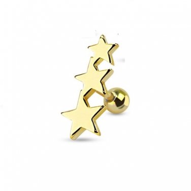 Three Gold Plated Stars Tragus/Cartilage Piercing Stud