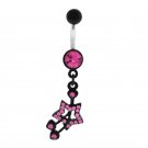 Dangling Pink And Black Enamel Dangling Star