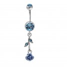 Double Blue Rose w/Leaf Navel Ring