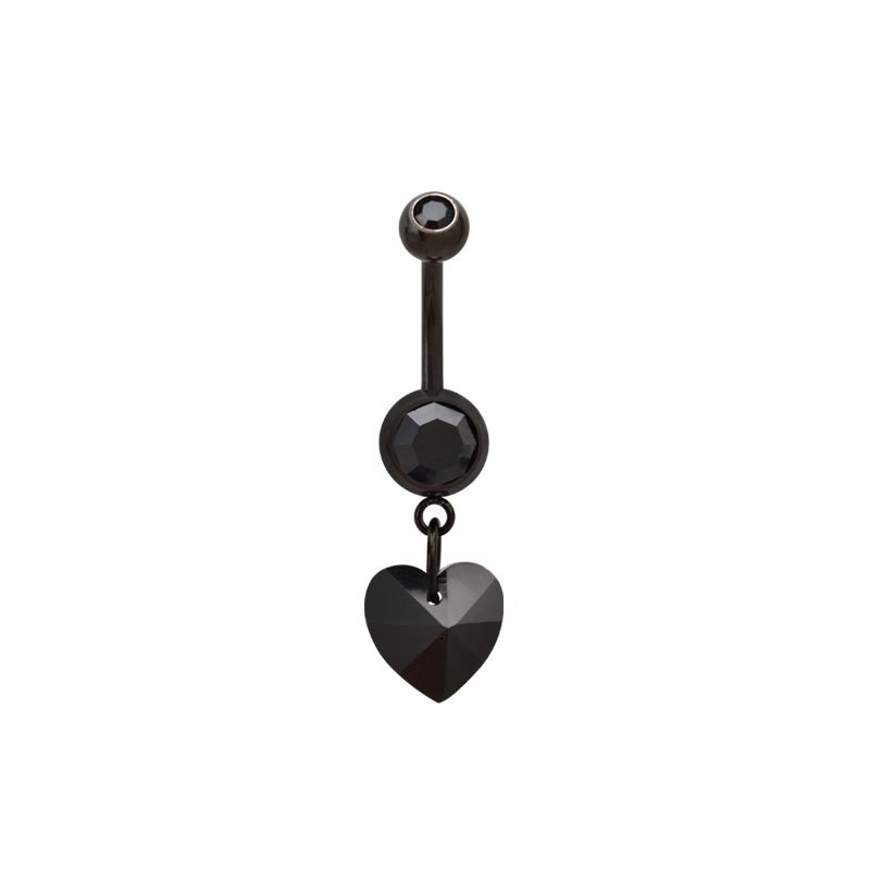 Black Heart Dangling Navel Ring