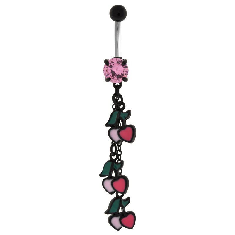 Cherry And Heart Dangling Navel Ring