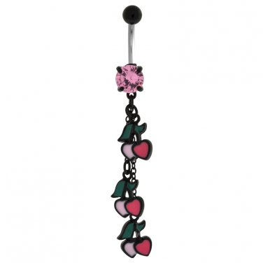Cherry And Heart Dangling Navel Ring