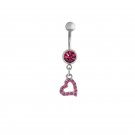 Dangling Pink Paved Heart Navel Ring