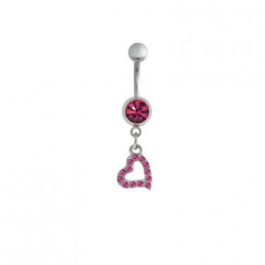 Dangling Pink Paved Heart Navel Ring