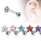 Star w/Aqua CZ Tragus/Cartilage Piercing Studs