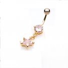 Gold Plated Navel Ring w/Pink CZ Star  Dangle