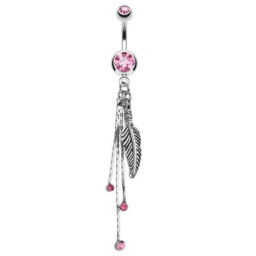 Feather and Chains with Pink CZs Dangle